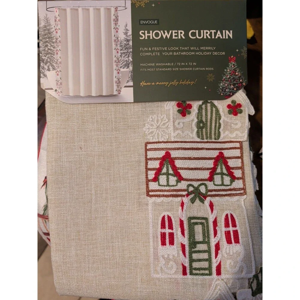 ENVogue Gingerbread Theme Fabric Shower Curtain Holiday Christmas